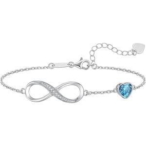 image:imageCDE 925 Sterling Silver Infinity Birthstone Bracelet Jewelry Gift for Women03MarAquamarine Blue