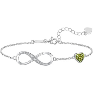 image:imageCDE 925 Sterling Silver Infinity Birthstone Bracelet Jewelry Gift for Women08AugPeridot Green