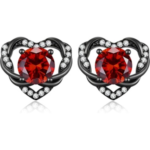 image:imageCDE Angel Wing Black Gothic Heart Birthstone Stud Earrings HypoallergenicBlack0107JanJuly Ruby Red Birthstone
