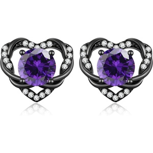 image:imageCDE Angel Wing Black Gothic Heart Birthstone Stud Earrings HypoallergenicBlack02FebAmethsy Purple Birthstone