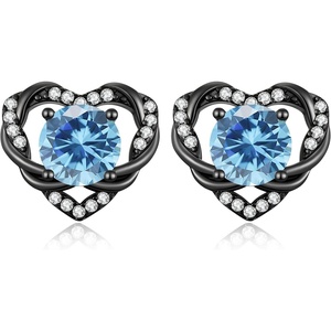 image:imageCDE Angel Wing Black Gothic Heart Birthstone Stud Earrings HypoallergenicBlack03MarAquamarineLight Blue Birthstone