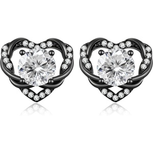 image:imageCDE Angel Wing Black Gothic Heart Birthstone Stud Earrings HypoallergenicBlack04AprWhite Birthstone