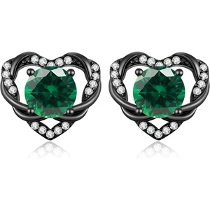 image:imageCDE Angel Wing Black Gothic Heart Birthstone Stud Earrings HypoallergenicBlack05MayEmerald Green Birthstone