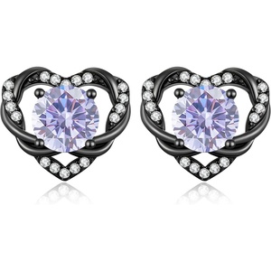 image:imageCDE Angel Wing Black Gothic Heart Birthstone Stud Earrings HypoallergenicBlack06JuneAlexandrite Light Purple Birthstone