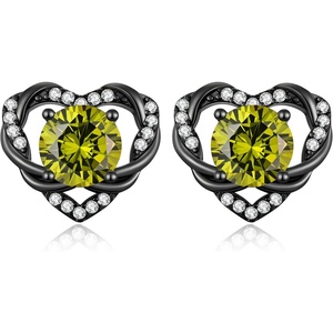 image:imageCDE Angel Wing Black Gothic Heart Birthstone Stud Earrings HypoallergenicBlack08AugPeridot Green Birthstone