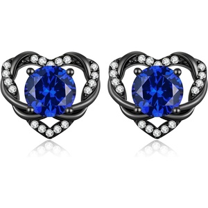 image:imageCDE Angel Wing Black Gothic Heart Birthstone Stud Earrings HypoallergenicBlack09SeptSpahhire Blue Birthstone