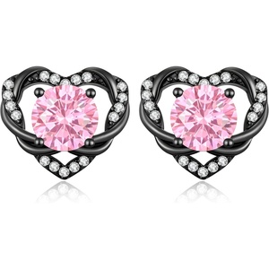 image:imageCDE Angel Wing Black Gothic Heart Birthstone Stud Earrings HypoallergenicBlack10OctOpal Pink Birthstone