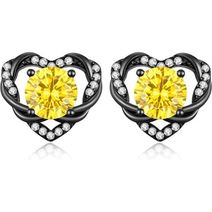 image:imageCDE Angel Wing Black Gothic Heart Birthstone Stud Earrings HypoallergenicBlack11NovYellow Birthstone