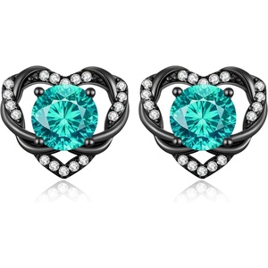 image:imageCDE Angel Wing Black Gothic Heart Birthstone Stud Earrings HypoallergenicBlack12DecBlue Zircon Birthstone