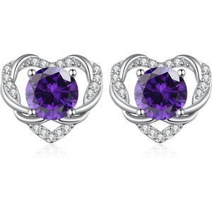 image:imageCDE Angel Wing Black Gothic Heart Birthstone Stud Earrings HypoallergenicWhite02FebAmethsy Purple Birthstone