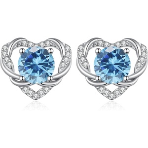 image:imageCDE Angel Wing Black Gothic Heart Birthstone Stud Earrings HypoallergenicWhite03MarAquamarineLight Blue Birthstone