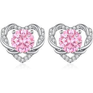 image:imageCDE Angel Wing Black Gothic Heart Birthstone Stud Earrings HypoallergenicWhite10OctOpal Pink Birthstone