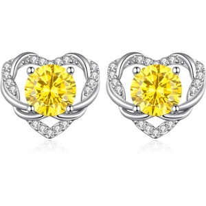 image:imageCDE Angel Wing Black Gothic Heart Birthstone Stud Earrings HypoallergenicWhite11NovYellow Birthstone