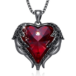 image:imageCDE Angel Wings Heart Birthstone Pendant Necklace Gift for WomenBlack0107Ruby Red Birthstone