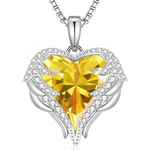 image:imageCDE Angel Wings Heart Birthstone Pendant Necklace Gift for WomenWhite11Yellow Birthstone