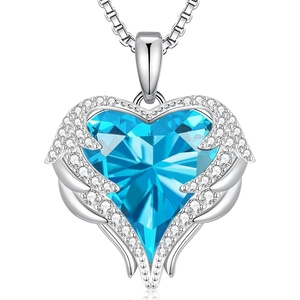 image:imageCDE Angel Wings Heart Birthstone Pendant Necklace Gift for WomenWhite12aBlue Zircon Birthstone