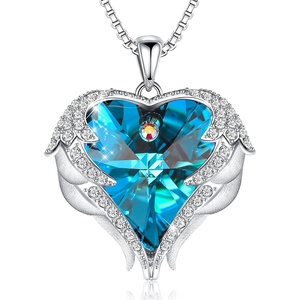 image:imageCDE Angel Wings Heart Birthstone Pendant Necklace Gift for WomenWhite12bDecBlue Zircon Birthstone