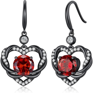 image:imageCDE Angel Wings Heart Gothic Birthstone Dangle Earrings WaterproofBlack0107JanJuly Ruby Red Birthstone