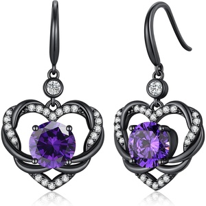 image:imageCDE Angel Wings Heart Gothic Birthstone Dangle Earrings WaterproofBlack02FebAmethsy Purple Birthstone