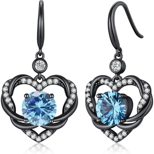 image:imageCDE Angel Wings Heart Gothic Birthstone Dangle Earrings WaterproofBlack03MarAquamarineLight Blue Birthstone