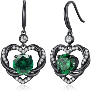 image:imageCDE Angel Wings Heart Gothic Birthstone Dangle Earrings WaterproofBlack05MayEmerald Green Birthstone