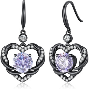 image:imageCDE Angel Wings Heart Gothic Birthstone Dangle Earrings WaterproofBlack06June Alexandrite Light Purple Birthstone