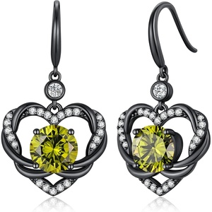 image:imageCDE Angel Wings Heart Gothic Birthstone Dangle Earrings WaterproofBlack08Aug Peridot Green Birthstone