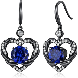 image:imageCDE Angel Wings Heart Gothic Birthstone Dangle Earrings WaterproofBlack09SeptSpahhire Blue Birthstone