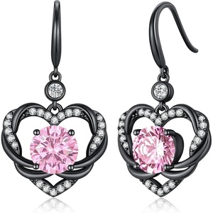 image:imageCDE Angel Wings Heart Gothic Birthstone Dangle Earrings WaterproofBlack10OctOpal Pink Birthstone