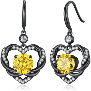 image:imageCDE Angel Wings Heart Gothic Birthstone Dangle Earrings WaterproofBlack11NovYellow Birthstone