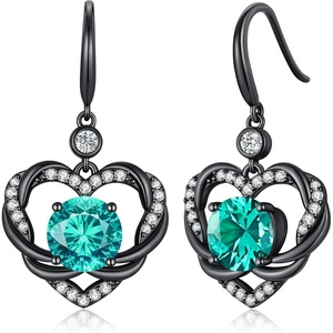 image:imageCDE Angel Wings Heart Gothic Birthstone Dangle Earrings WaterproofBlack12DecBlue Zircon Birthstone