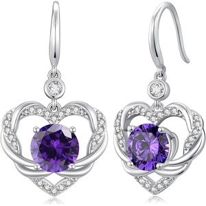 image:imageCDE Angel Wings Heart Gothic Birthstone Dangle Earrings WaterproofWhite02FebAmethsy Purple Birthstone
