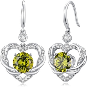 image:imageCDE Angel Wings Heart Gothic Birthstone Dangle Earrings WaterproofWhite08Aug Peridot Green Birthstone