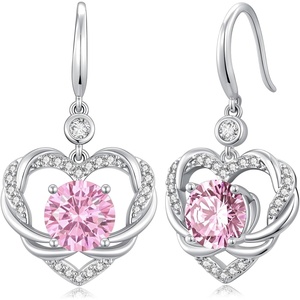 image:imageCDE Angel Wings Heart Gothic Birthstone Dangle Earrings WaterproofWhite10OctOpal Pink Birthstone