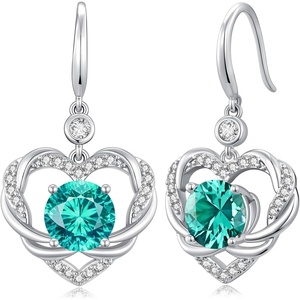 image:imageCDE Angel Wings Heart Gothic Birthstone Dangle Earrings WaterproofWhite12DecBlue Zircon Birthstone