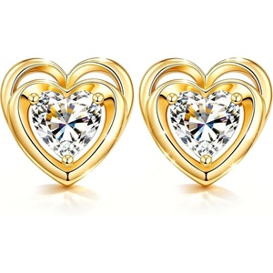 image:imageCDE Double Heart 1CT Moissanite Studs Earrings for Sensitive EarsYellow