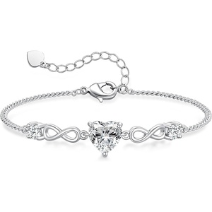 image:imageCDE Engraved I Love You Heart Moissanite Bracelets Jewellry Gifts for WomenRhodium Plated