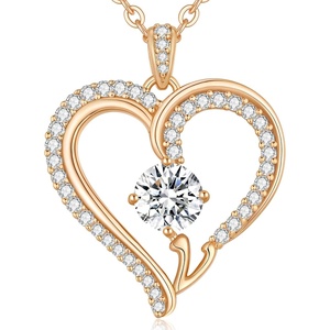 image:imageCDE Initial Necklaces for Women Rose Gold AZ Letter Heart Pendant Jewelry Gifts for Wife Mom Girlfriend Lady HerInitial V Necklaces