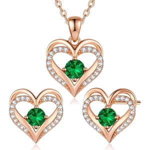 image:imageCDE Jewelry Sets for Women Love Heart Pendant Necklaces Earrings 925 Sterling Silver with Birthstone Zirconia Birthday Jewelry Gift for Wife Girlfriend HerRose Gold05MayCircular Zircon