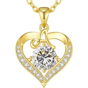 image:imageCDE S925 Silver Initial Love Heart Moissanite Necklace with 18K Gold PlatedInitial A  2 Carat