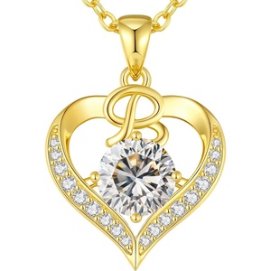 image:imageCDE S925 Silver Initial Love Heart Moissanite Necklace with 18K Gold PlatedInitial B  2 Carat