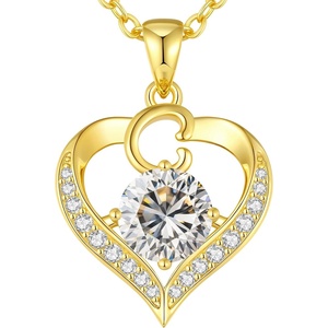 image:imageCDE S925 Silver Initial Love Heart Moissanite Necklace with 18K Gold PlatedInitial C  2 Carat