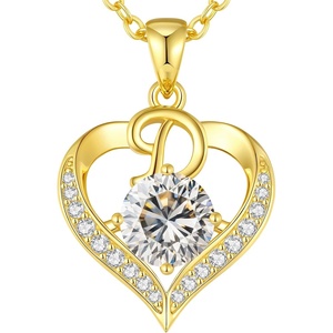 image:imageCDE S925 Silver Initial Love Heart Moissanite Necklace with 18K Gold PlatedInitial D  2 Carat