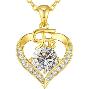 image:imageCDE S925 Silver Initial Love Heart Moissanite Necklace with 18K Gold PlatedInitial E  2 Carat