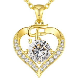 image:imageCDE S925 Silver Initial Love Heart Moissanite Necklace with 18K Gold PlatedInitial F  2 Carat