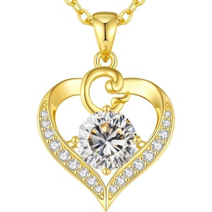 image:imageCDE S925 Silver Initial Love Heart Moissanite Necklace with 18K Gold PlatedInitial G  2 Carat