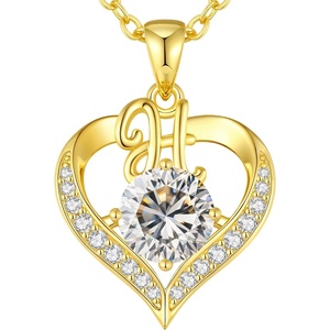 image:imageCDE S925 Silver Initial Love Heart Moissanite Necklace with 18K Gold PlatedInitial H  2 Carat