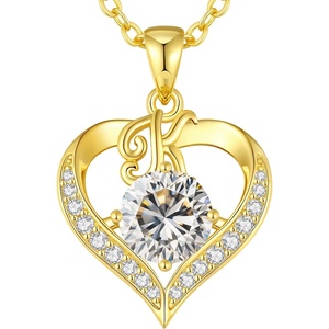 image:imageCDE S925 Silver Initial Love Heart Moissanite Necklace with 18K Gold PlatedInitial K  2 Carat