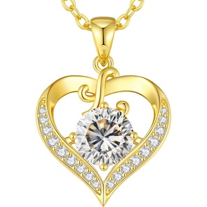 image:imageCDE S925 Silver Initial Love Heart Moissanite Necklace with 18K Gold PlatedInitial L  2 Carat
