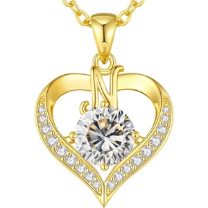 image:imageCDE S925 Silver Initial Love Heart Moissanite Necklace with 18K Gold PlatedInitial N  2 Carat